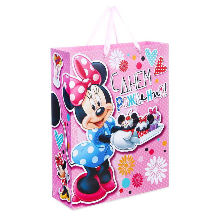 Пакет ламинированный вертикальный "Самой Красивой Девочке", Минни Маус, 23 х 27 см, + мини-открытка