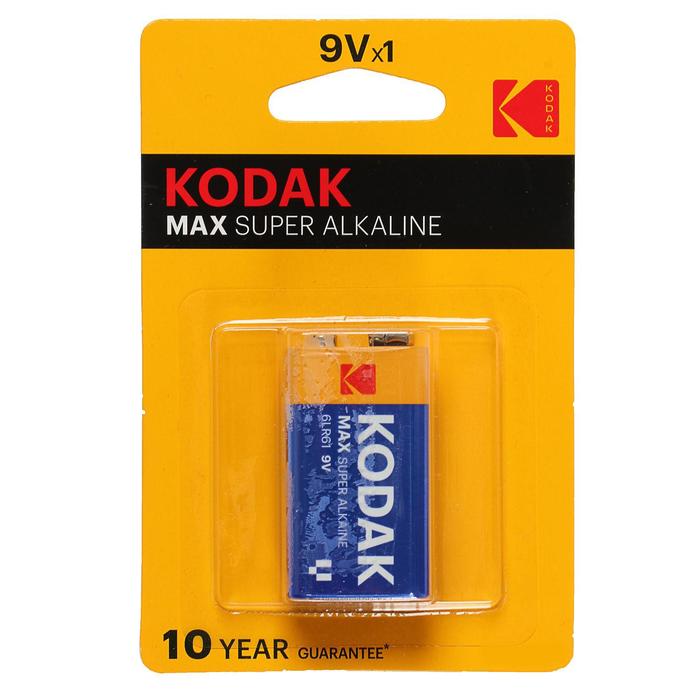 Батарейка алкалиновая Kodak Max, 6LR61-1BL, 9В, крона, блистер, 1 шт. батарейка алкалиновая kodak max ag8 lr1120 391 lr55 10bl 1 5в блистер 10 шт
