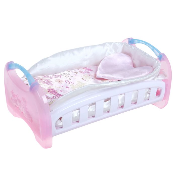 Кроватка для куклы с комплектом, 3 предмета: одеяло, подушка, матрас