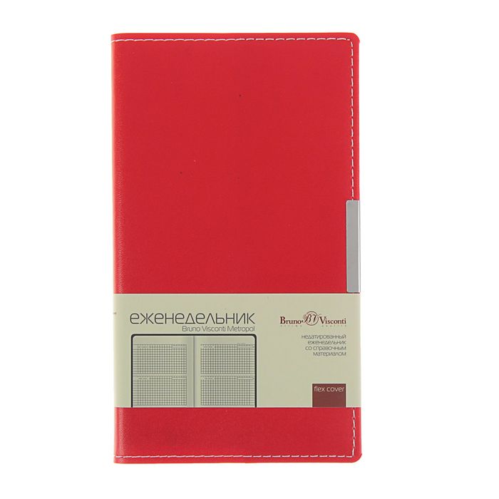 Еженедельник недатированный А6, 80 листов METROPOL, обложка искусственная кожа, сменный блок, красный