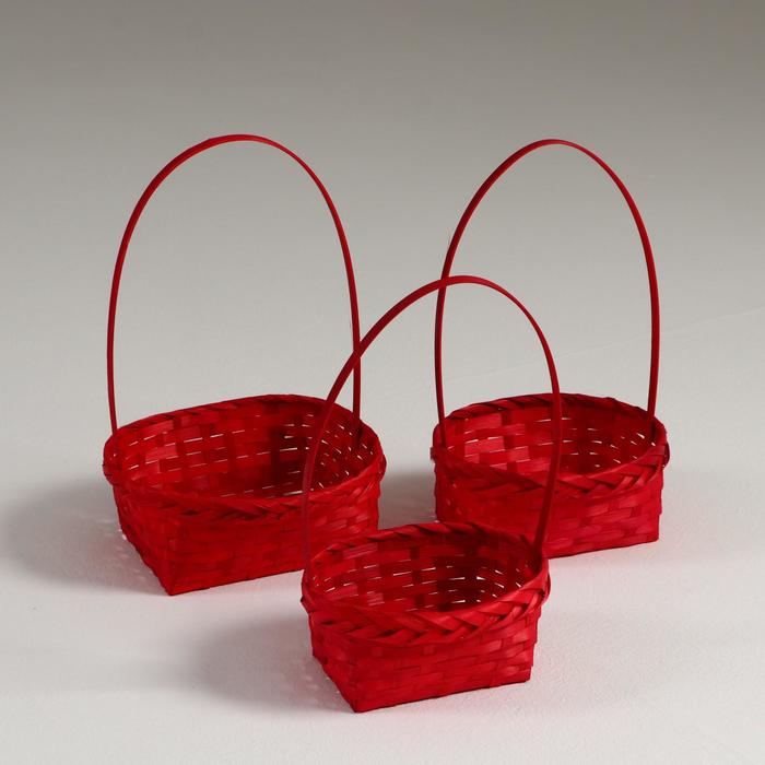 фото Набор корзин плетёных, бамбук, 3 шт, красные