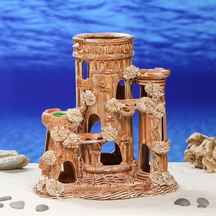 Декорации для аквариума "Замок с переходами", микс