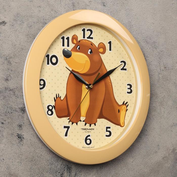 Часы настенные круглые "Мишка косолапый", бежевый обод, детские, 29х29 см