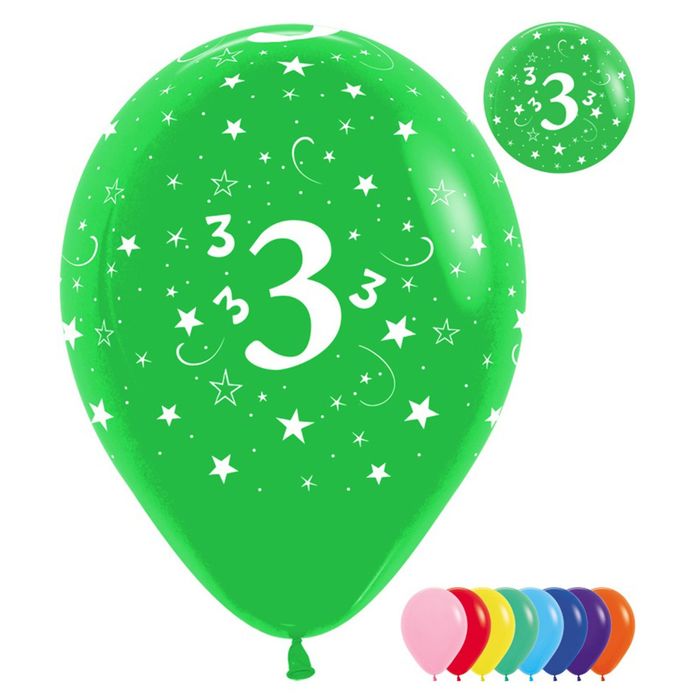 Шар латексный 12" "Цифра 3", пастель, набор 25 шт., цвета МИКС