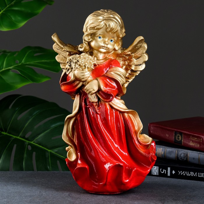 фото Фигура "ангел в платье ассорти с букетом" золото 20х20х35см хорошие сувениры