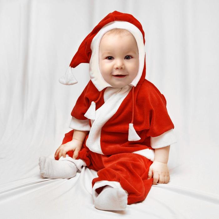 Карнавальный комбинезон для самых маленьких Дед Мороз, велюр, рост 68-92 см, цвет красный, оттенки МИКС