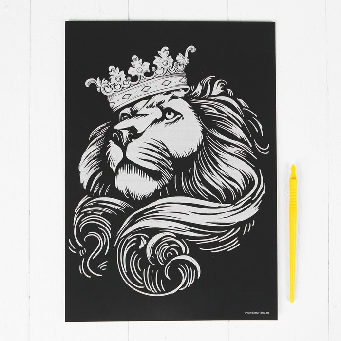 Гравюра "Лев", металлический эффект "золото", 21 х 30 см