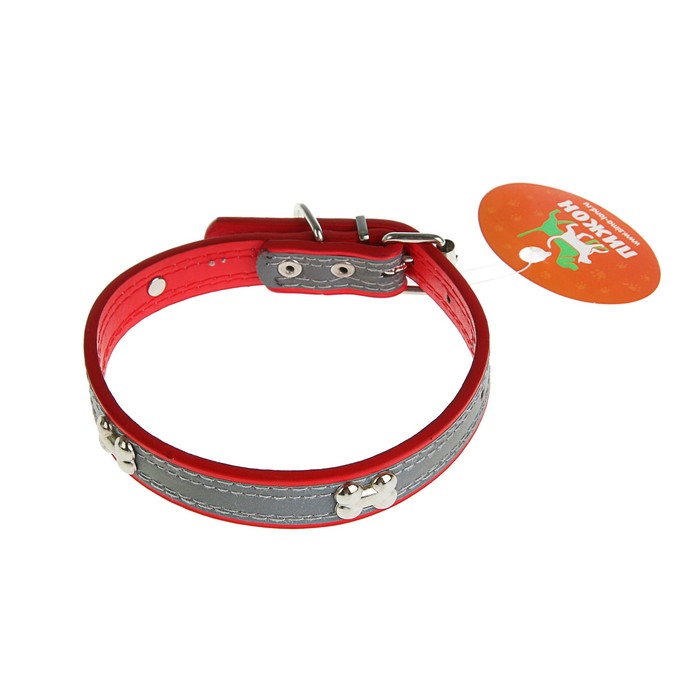 Ошейник со светоотражающей полосой и косточками, 45 х 2 см, красный