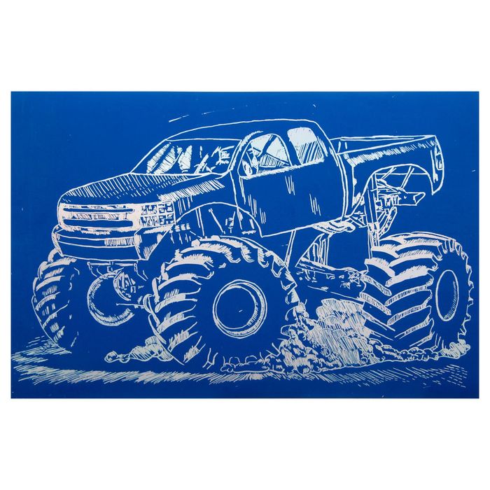 Гравюра "Джип", металлический эффект "радуга", синее покрытие, 21 х 30 см