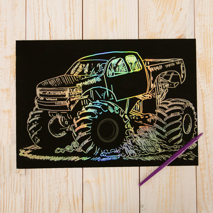 Гравюра "Джип", металлический эффект "радуга", синее покрытие, 21 х 30 см