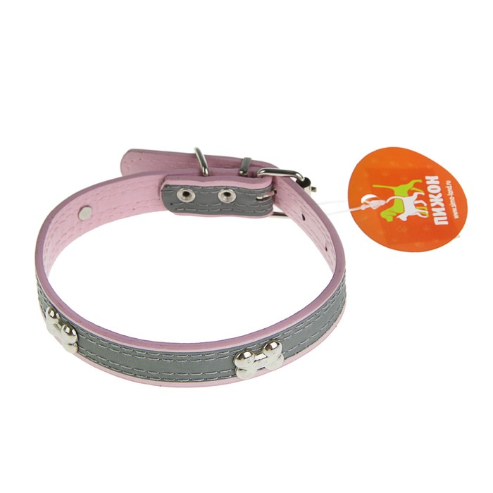 Ошейник со светоотражающей полосой и косточками, 45 х 2 см, розовый
