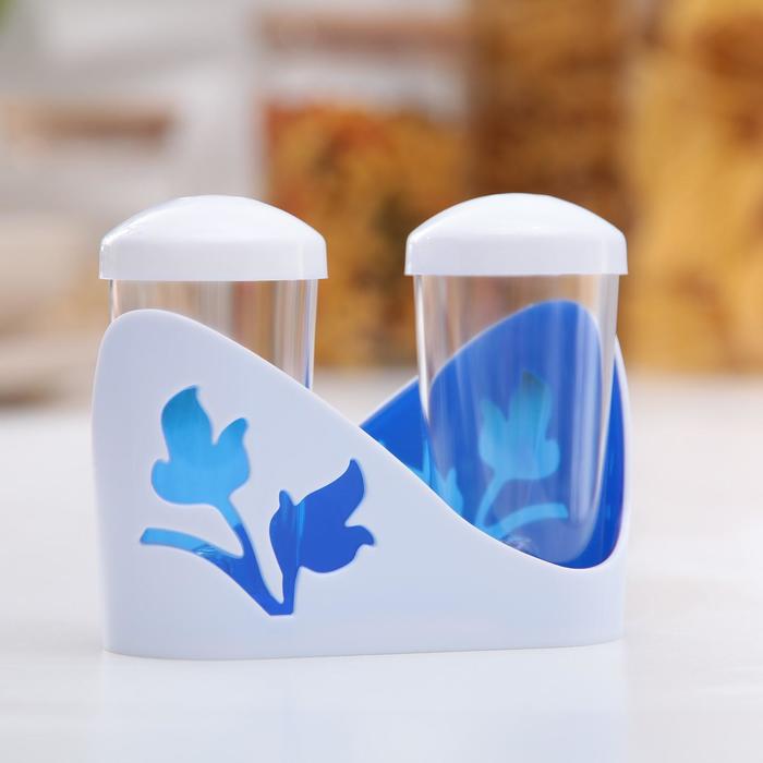 Набор для специй Viola, 3 предмета: солонка, перечница, подставка, цвет синий