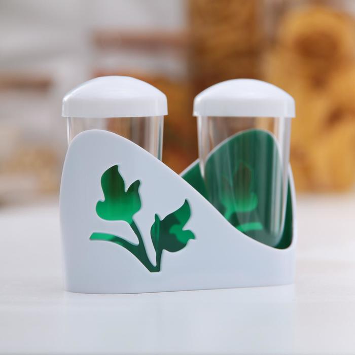 Набор для специй Viola, 3 предмета: солонка, перечница, подставка, цвет зеленый