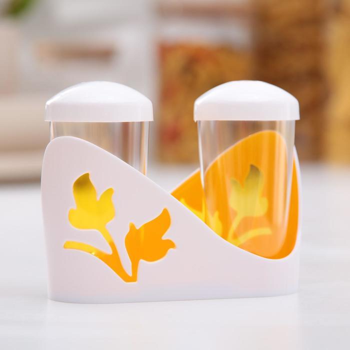 Набор для специй Viola, 3 предмета: солонка, перечница, подставка, цвет оранжевый