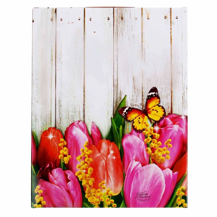 Коробка складная с 3D открыткой "С 8 марта!" тюльпаны