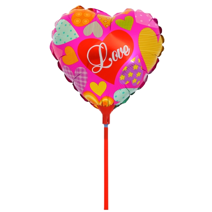 Шар фольгированный "Любовь" Сердце 10" "Яркие сердца" с/палочкой