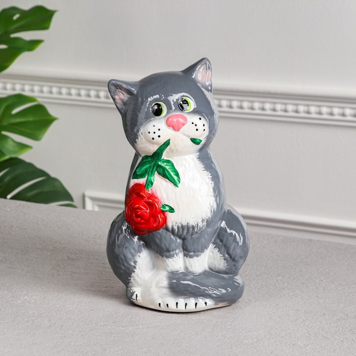 Копилка "Кот с розой", глянец, микс