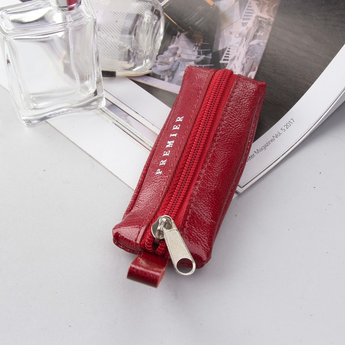 Ключница на молнии, кольцо, цвет красный