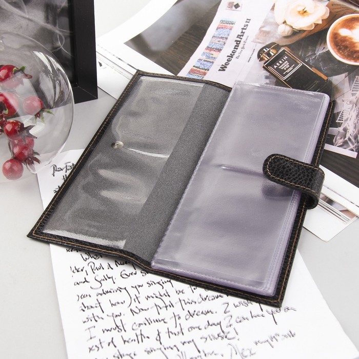 Визитница на кнопке, 2 ряда, 24 листа, флотер, цвет чёрный