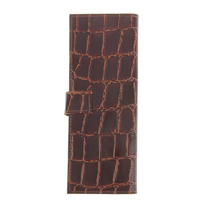Визитница на кнопке, 2 ряда, 24 листа, крокодил, цвет коричневый