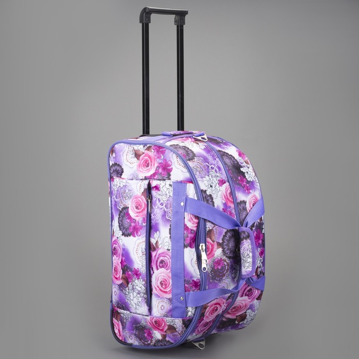 Сумка дорожная на колёсах "Розы", 1 отдел, 3 наружных кармана, длинный ремень, цвет сиреневый