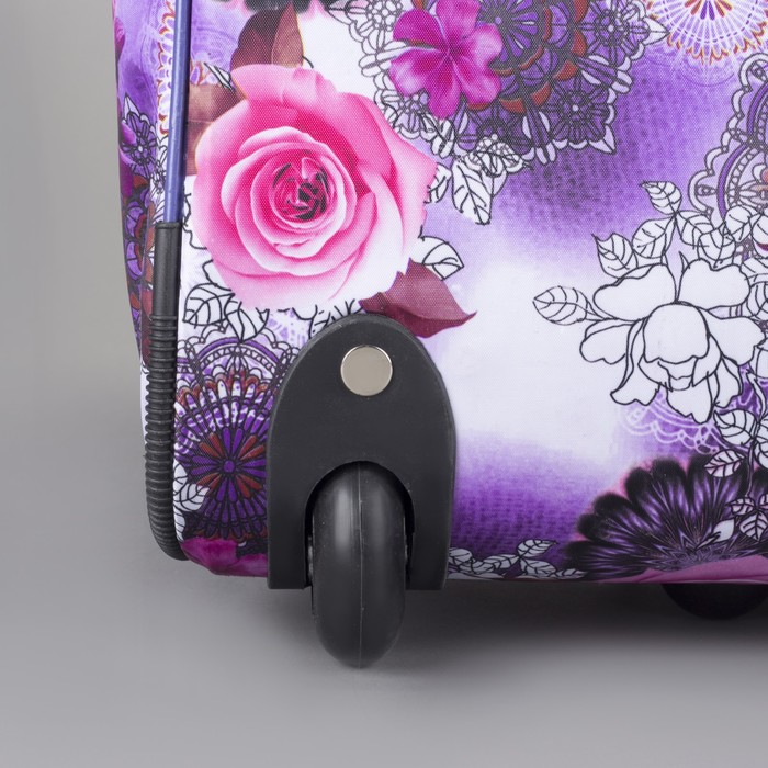Сумка дорожная на колёсах "Розы", 1 отдел, 3 наружных кармана, длинный ремень, цвет сиреневый