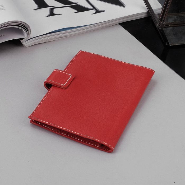 Обложка для автодокументов на кнопке, отдел для карт, красный глянцевый