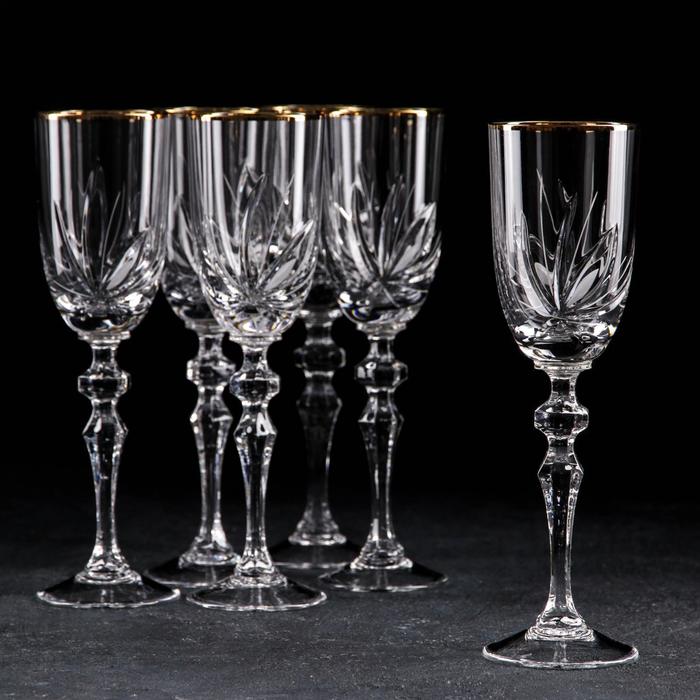 Набор бокалов для вина 160 мл "Цветок", 6 шт, отводка золотом