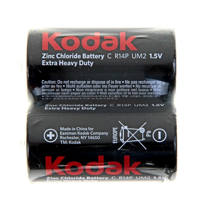 Батарейка солевая Kodak Extra Heavy Duty, С, R14-2S, 1.5В, спайка, 2 шт. батарейка солевая gp greencell extra heavy duty с r14 2bl 1 5в блистер 2 шт