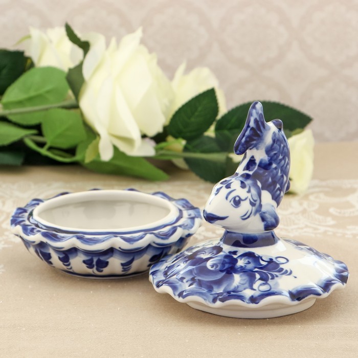 Икорница «Рыбка», с крышкой, гжель