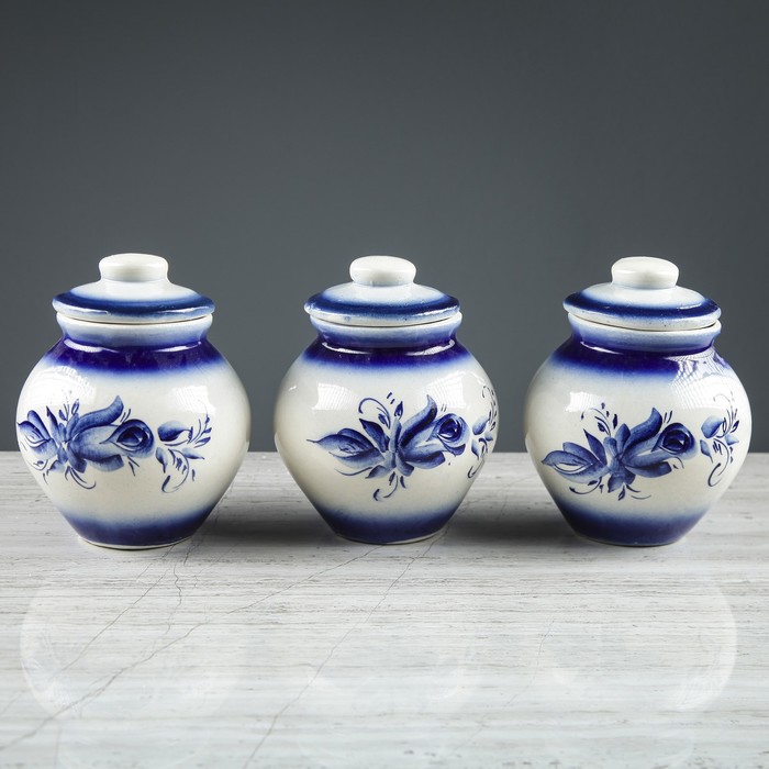 Набор горшочков для запекания "Гжель" 3 шт., 0,45 л