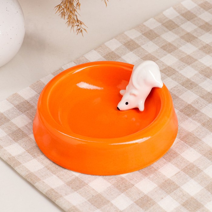 фото Миска "белая мышка", цвет оранжевый, 0.2 л керамика ручной работы