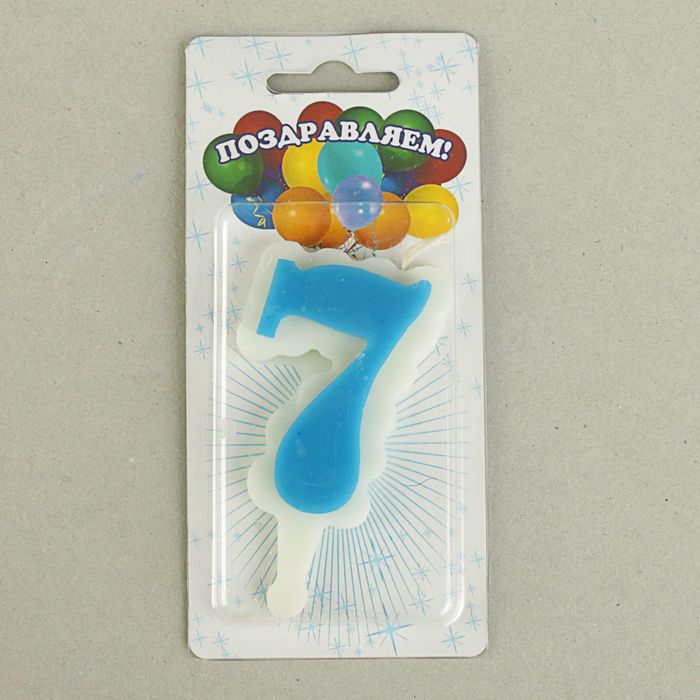 свеча для торта цифра "Облако" синяя "7", большая