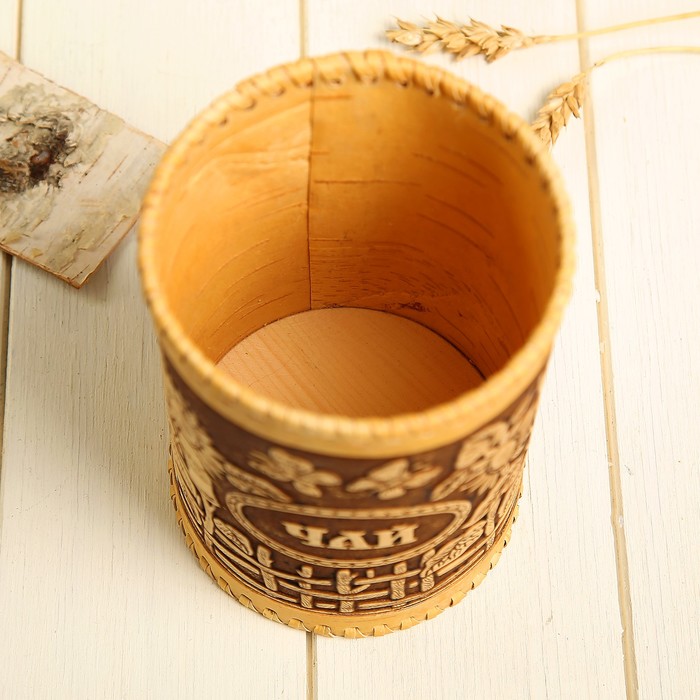 Туес «Подсолнухи» чай, 10×17,5 см, береста