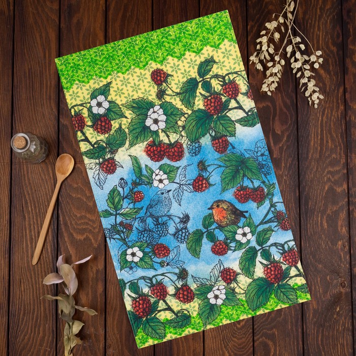 Полотенце кухонное Доляна "Малина", размер 35х62±2 см, хлопок, рогожка, 162 г/м2