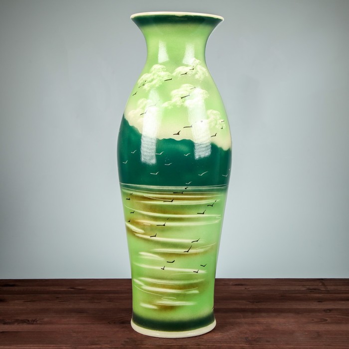 Ваза напольная "Эллада" художественная роспись, ласточкино гнездо, зелёный фон