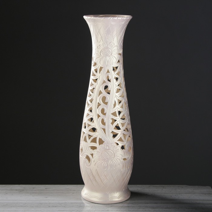 Ваза напольная "Глория" бело-кремовая, резка
