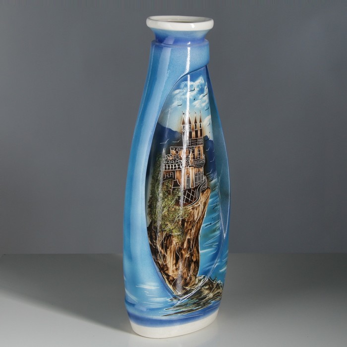 Ваза напольная "Венеция" художественная роспись, ласточкино гнездо, синий фон, микс