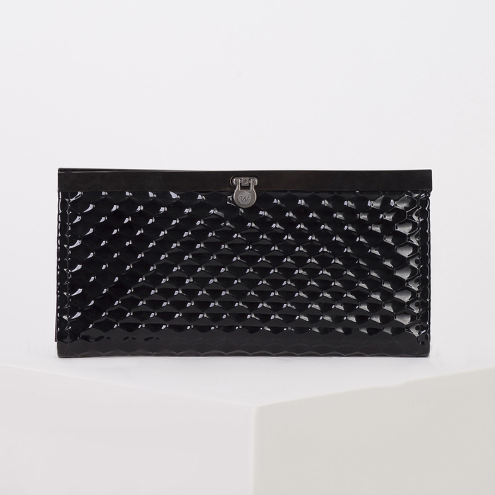 Кошелёк женский, 4 отдела, лакированный чёрный