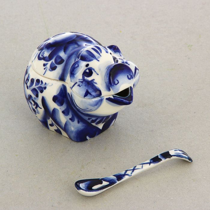 Соусник «Свинья», гжель, кобальт