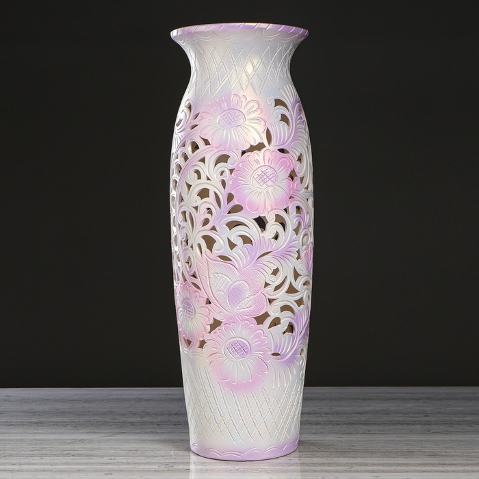 Ваза напольная "Луиза" резка, роспись, сирень