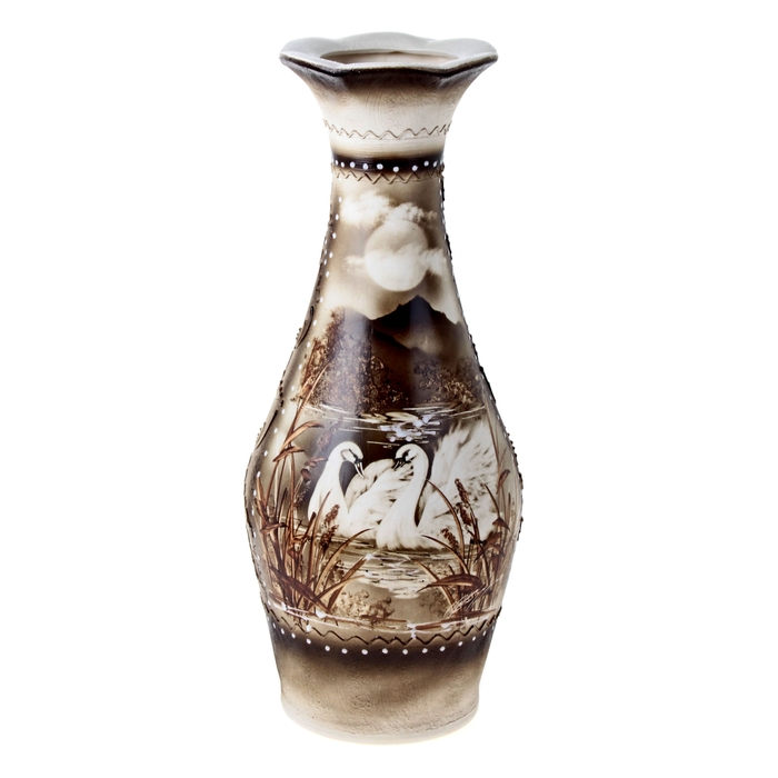 Ваза напольная "Ромашка" жемчуг, лебеди