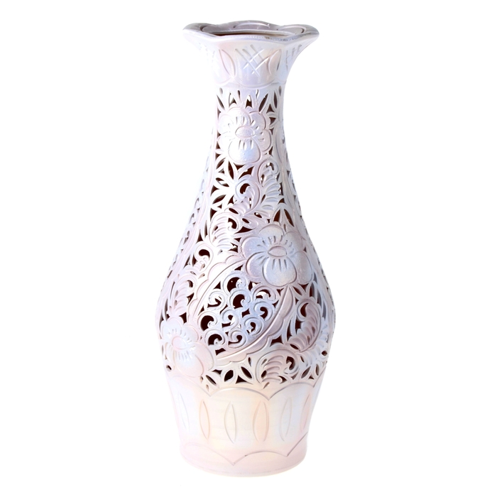 Ваза напольная форма "Ромашка" резка бело-кремовая