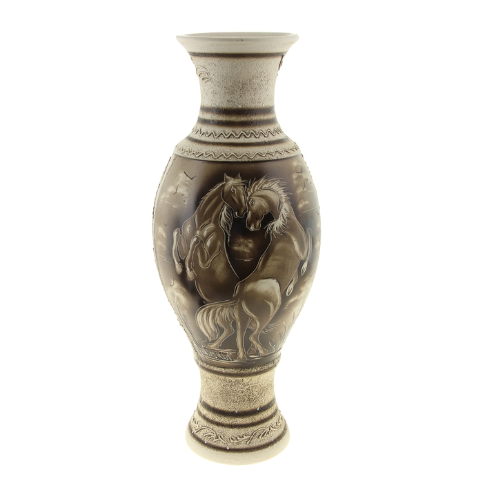 Ваза напольная "Юлия" жемчуг, художественная роспись, кони, микс