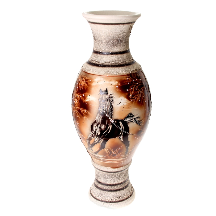 Ваза напольная "Юлия" жемчуг, художественная роспись, кони, микс
