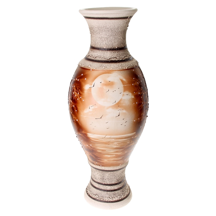 Ваза напольная "Юлия" жемчуг, художественная роспись, кони, микс