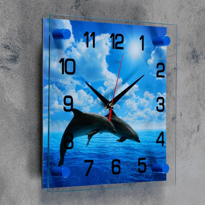 Часы настенные квадратные "Дельфины в открытом море", 25х25 см микс