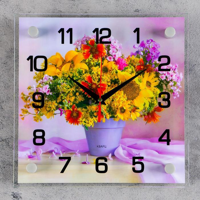 Часы настенные: Цветы, Полевой букет, бесшумные, 25 х 25 см часы настенные цветы любовь бесшумные 25 х 35 см