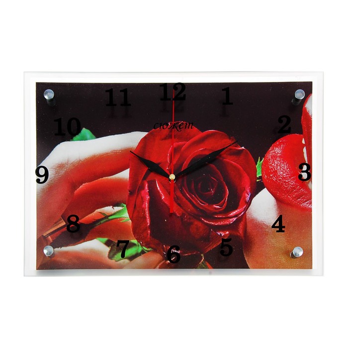 Часы настенные прямоугольные "Красная роза и красные губы", 25х35 см  микс