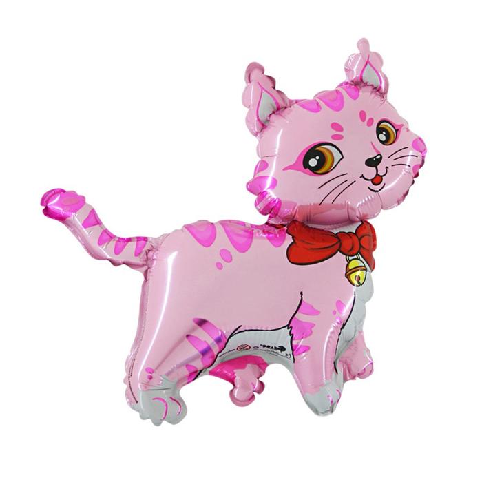 Шар фольгированный 12 Кошечка с бантом, для палочки, цвет розовый